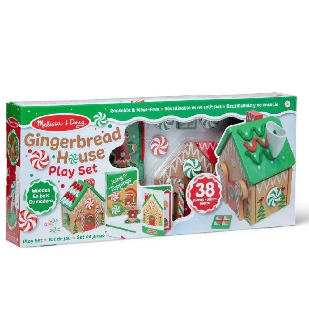 Melissa & Doug Wooden Gingerbread House Christmas Holiday Playset 38 Pcs NEW